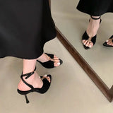 ADVBRIDGE  -  8cm Stiletto Heels Sandals Brown Metals Buckle Pointed Toe Woman Sandals Elegant High Heels Summer Party Shoes Femme
