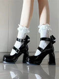 Advbridge French Style Fashion Mary Janes Shoes Women Bow Lolita Kawaii Chunky Heels Shoes Female Buckle Princess Design Shoes Summer
