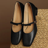 ADVBRIDGE  -  Plus size 34-41 women's hollow-out sheepskin sweet bowtie metal buckle slip-on pumps 4cm thick med heel elegant ladies heels hot