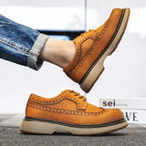 Advbridge 100% Genuine Leather Shoes Men Footwear Man Brogues Autumn Early Winter Cow Leather Mens Casual Shoes Flat Black Yellow KA4812