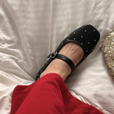 ADVBRIDGE  -  Red Rivet Mary Jane Shoes Women Elegant Flats Shoes Woman Ladies Shallow Casual Black Loafers Footwear Shoes for Women