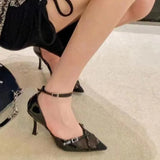 Advbridge - Summer Luxury Women's Shoes, Sexy High Heels, Pointed Shallow Mouth Tie Sandals, Mesh Metal Decoration Party Ladies Heels