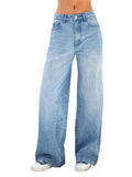Advbridge Loose Blue Jeans Women Casual Zipper Pockets High Waist Wide Leg Denim Pants Female 2025 Spring Autumn New Fashion Lady Outwears