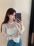 Advbridge -  French Sweet Girl Lace Patchwork Bottom Shirt for Women's Autumn and Winter Fake Two-piece Short Top Fashion Female Clothes