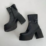 Advbridge Lucyever Gothic Style Chunky Heels Ankle Boots Women Black Platform High Heels Boots Woman Pu Leather Y2K Motorcycle Booties
