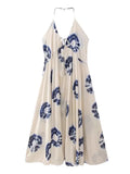 Advbridge French Niche Design Dresses V-neck Print Sexy Backless Holiday Dress Vestidos Loose Slimming Temperament Long Skirt