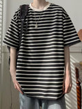 ADVBRIDGE  -  Men Striped Graphic Printing Men'S T Shirt Cartoon Contrast Color Tees Popular Casual Tee Clothing Retro Street Tops Q110