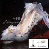 Advbridge Elegant Retro Lolita Court Style Lolita Flower Wedding Gorgeous Satin Bow Pearl Gem Ribbon Bowknot 7.5-10.5cm High Heels Shoes
