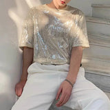 Advbridge Mens sequin casual t-shirt genderless 2024 new fashion nightclub personality versatile performance short-sleeved top unisex