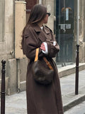 Advbridge Retro Casual Long Women's Coat Turndown Collar Long Sleeve Double Breasted Coats with Belt Fashion Vintage Loose Women Outerwear