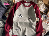 Advbridge Vintage Patchwork Ribbed T-shirt Women Autumn Casual Round Neck Long Sleeve Tee Shirt Retro Streetwear Chic Cotton T Shirt Tops