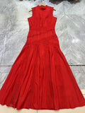 ADVBRIDGE  -  Design sense embroidery elegant sleeveless dress women's summer women's new high waist hollow big swing fashion A-line skirt