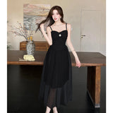 ADVBRIDGE  -  Women's Spaghetti Strap Dresses for Sweet Lace Strapless Sexy Mesh Vestidos Elegant Apricot Summer French Style Fairy Dress