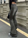 Advbridge Vintage Flared Stretch Jeans Women High Waist Skinny Boot Cut Gray Denim Pants Y2K Punk Streetwear Wide Leg Trousers