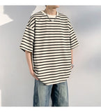 ADVBRIDGE  -  M-XXXXXL Plus Size Men Breathable Striped Plus-Size T-Shirts 2025's Viral Comfort Staple for Inclusive Summer Fashion Clothing