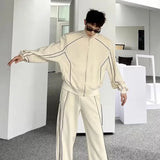 Advbridge Men‘s Wintern outfits Japanese Atmosphere Outfit Casual Sports Suit for Men Korean Style Spliced Reflective Jacket Loose Stripes Wide-leg Sweatpants Advbridge Men‘s Wintern outfits