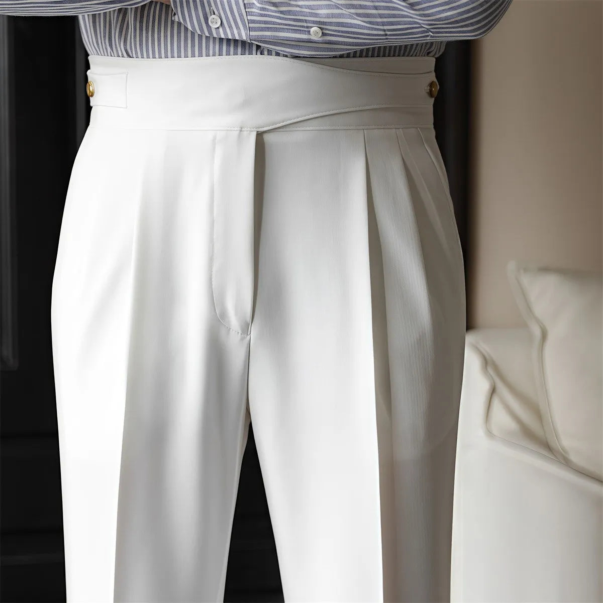 Advbridge England Style Naples Suit Pants For Men Mid High Waist Paris Buckle Straight Trousers Spring Autumn Fashion Business Casual Pant