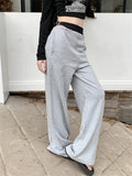 Advbridge  Women's Fake Two-piece Design Hollow Out Casual Pants Fashion Girls Temperament Female High Waisted Straight Thin Trousers