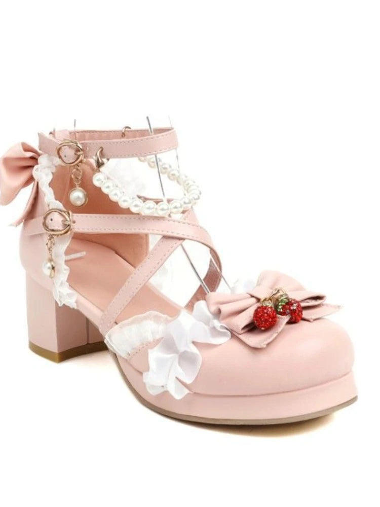 Advbridge Japanese Lolita Mary Janes Shoes Women Sweet Kawaii Round Toe Vintage Pumps Shoes Female Ruffles Causal Fairy Shoes 2023 Summer