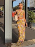 ADVBRIDGE  -  Women Printed Maxi Dresses Sets Elegant Summer Short Sleeves Tie-dye Females Long Robes Suits 2025 New Ladies Out Vocation Wear