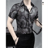 ADVBRIDGE  -  Men's short-sleeved shirt, ice silk fabric, thin and new style high-end casual summer printed shirt