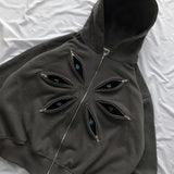 ADVBRIDGE  -  New Y2K Harajuku Retro Hoodie Men and Women Rock Hip Hood Eyes Patchwork Zipper Hood Fashion Street Clothing Casual Jacket Tops