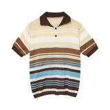 Advbridge Summer Men's Clothing Light Luxury Mesh Striped Polo Shirt Korean Short Sleeve Button-down Retro Fashion Leisure Loose Knitwear
