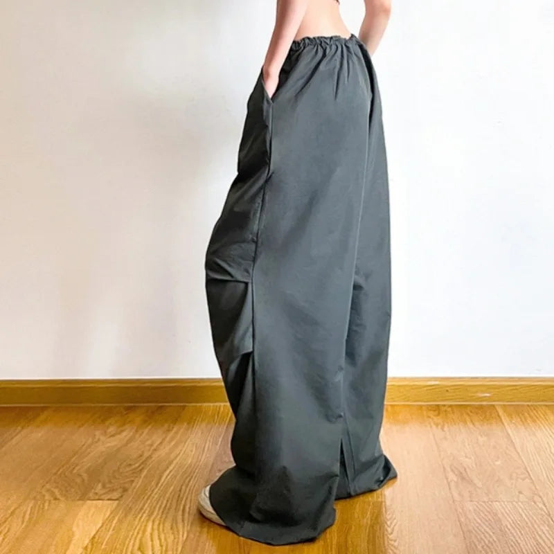 Advbridge Y2K Gray Baggy Cargo Pants Women High Waist Vintage Hip Hop Parachute Pants Harajuku Streetwear Oversized Wide Sweatpants