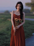 Advbridge  French Red Strap Long Dress Thin Shoulder Strap Dress Small Show Seaside Skirt Long Dress Hot Summer Vacation Beach Red Dress