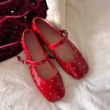 ADVBRIDGE  -  Red Rivet Mary Jane Shoes Women Elegant Flats Shoes Woman Ladies Shallow Casual Black Loafers Footwear Shoes for Women