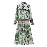 Advbridge Spring and summer women's fashionable new style with belt printed shirt style dress
