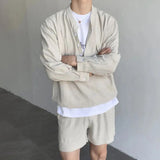 Advbridge Korean Fashion Summer Clothes Men 2 Piece Set Solid Hip Hop V-neck Tops Shorts Streetwear Short Pants Outfits Casual Outer Sets
