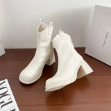 ADVBRIDGE  -  Real Leather Retro Women's Boots Versatile New Chelsea Chimney V-neck Short Leather Shoes for Womens Thick and Slim Heels Boots