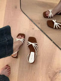 ADVBRIDGE  -  Kitten High Heels Open Toe Sandals Cross Narrow Band Low Slippers Stylish Comfortable Sexy Multi-work Shoes Flat Heels