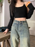 Advbridge Vintage 90S Baggy Jeans Women Y2K High Waist Casual Loose Straight Trousers Distressed Streetwear Denim Wide Leg Jeans