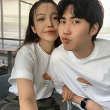 Advbridge Sweet Croissant Print O-neck Cotton T-shirts Summer New Mid-length Loose Tee Shirt Y2k Grunge Short Sleeve White Tops Women