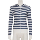 ADVBRIDGE  -  Simple Constrast Color Striped Hooded Jackets Y2k High Street American All Macth Lazy Zip Up Coats Harajuku Slim Pockets Clothes