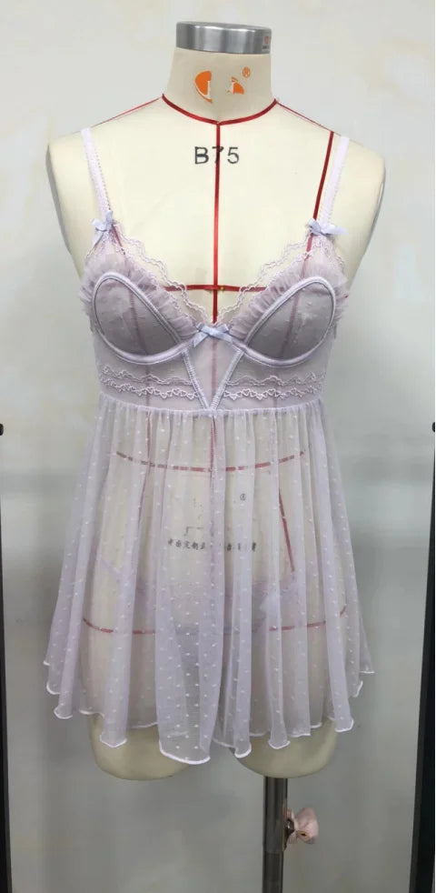 ADVBRIDGE  -  Beauty Back Nightgowns Women Sleepwear Sexy Lingerie V-neck Suspender Nightdress Female Slim Waist Thin with Chest Pad Nighties