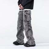 Advbridge Fashion Male Cargo Style Big Pockets Loose Jeans Trousers Men Casual Long Pant Youth Streetwear Distressed Denim Pants