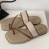 ADVBRIDGE  -  Fashion Weaving Narrow Band Flat Sandals Women Summer Square Toe Clip Toe Designer Shoes Simple Non-slip Vacation Beach Shoes