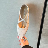 Advbridge  -  New Women Rivet Cross Flat Shoes Fashion Pointed Toe Shallow Ladies Elegant Dress Shoes Falt Heel Casual Ballet Shoes