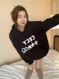 Advbridge  Vintage Star Gray Hoodies Women Y2K Oversize Letter Black Sweatshirts Winter Warm Harajuku Korean Style Long Sleeve Tops