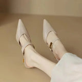 Advbridge Size 35-42 Women Kitten Heels Mules Golden Rivet Pointed Toe Summer Sandals Fashion Beige Ladies Casual Med Heels Shoes