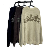 Advbridge Men Hip Hop Streetwear Fluffy Knitted Sweater Pullover Letter Jacquard Fall Winter Autumn Harajuku Cotton Casual Pullover Black