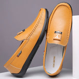 ADVBRIDGE  -  Casual Leather Shoes for Men Spring\summer Hollowed Out New Leather Men's Set Shoe Light Soft Flat Bottomed Mens Leather Shoes