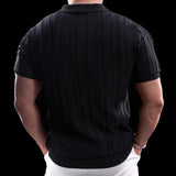 ADVBRIDGE  -  Trendy Striped Textured Men Polo Shirts Short Sleeve Zip-up Lapel Casual Polos Mens Clothes Summer Fashion Slim Knit Polo Shirt