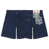 Advbridge Hip Hop Pockets Embroidery Letter Print Jeans Shorts for Men Summer Retro Oversized Wide Leg Denim Knee Lenght Pants