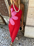 ADVBRIDGE  -  Slash Collar Backless Off Shoulder Hollow Out Maxi Dresses 2024 Summer Fashion Red Strapless Slim Red Dress Lady Beachwear Dress