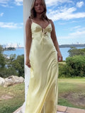 Advbridge V Neck Yellow Backless Satin Party Dress Women Sleeveless Summer Dress Vestidos Mujer Bowknot Elegant Sexy Sundress Beach 2024