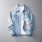 Advbridge Spring and Autumn Men's Denim Jacket Casual Solid Collar Single Breasted Jeans Jacket Men's Regular Opened Cotton Jacket
